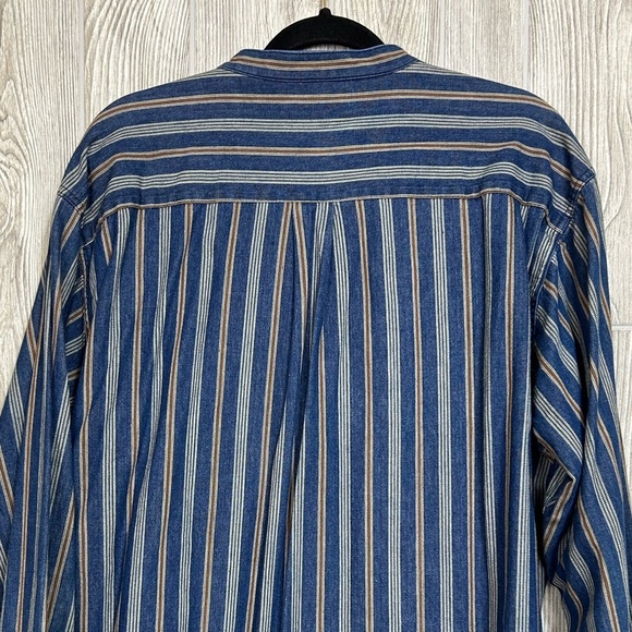 90s Mens Pinstriped Long Sleeve Denim Shirt Band Collar Hunt Club Size XL - Picture 10 of 15